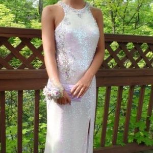 Long White, Iridescent Prom Dress
